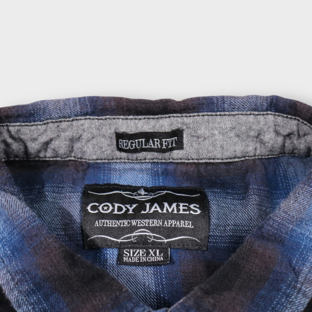 Cody James Men Button Up Shirt XLarge Blue Plaid Flannel Western Pearl Snap - Picture 9 of 14